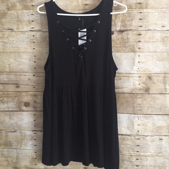 torrid Tops - Torrid Black Lace-Up Ribbed Peplum Tank Top NWT